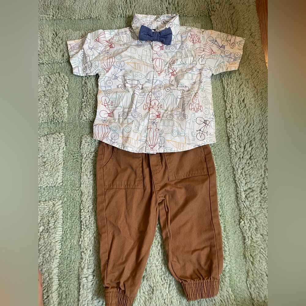 Kids Matching Set with Bow Tie - Brown and White 12 m Easter outfit